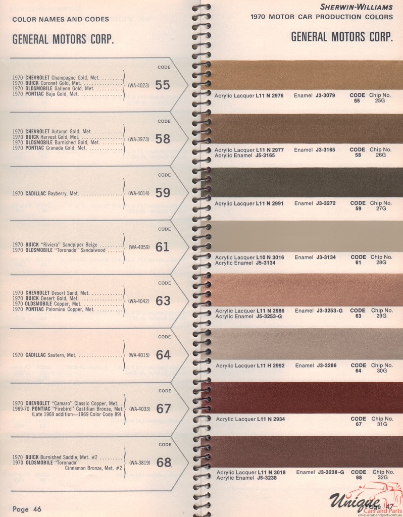 1970 General Motors Paint Charts Williams 9